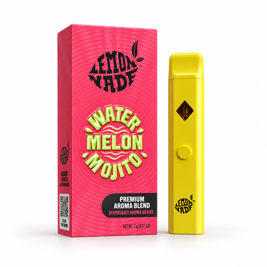 LemonNade Watermelon Mojito 2ml disposable aroma device con caja rosa y dispositivo amarillo