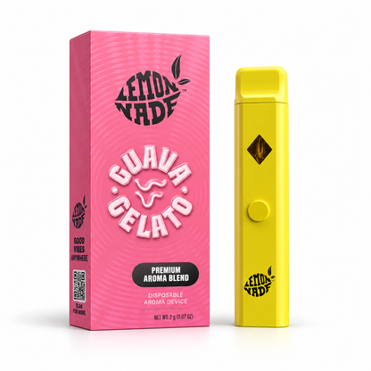 LemonNade Guava Gelato 2ml disposable aroma device con caja rosa y dispositivo amarillo